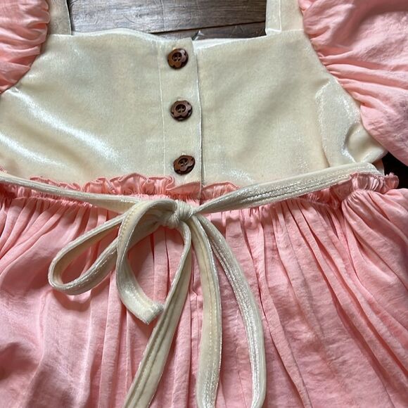 Girl August Pink Satin and Cream Velvet Babydoll Dress, size 8 - Picture 8 of 11
